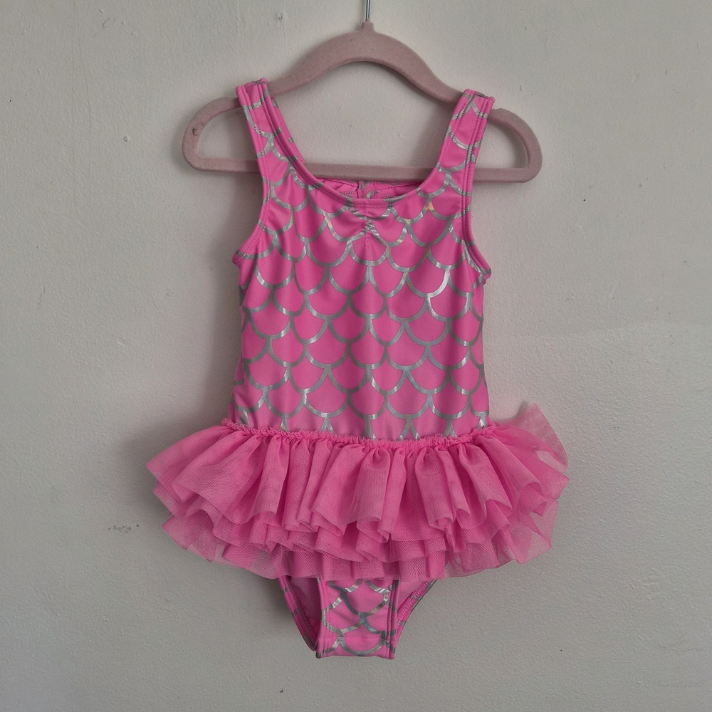 Pink and Silver Scallop Patterned Tutu Swimsuit